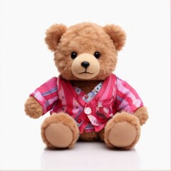 A cute teddy bear toy with dress isolated on white background