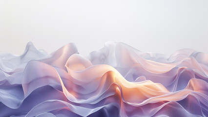 Abstract vibrant multi color in white purple orange layered smooth waves and curves pattern in white background. Multicolored fabric layers evoking flow and creativity
