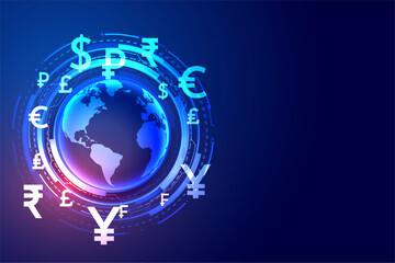 global digital money transfer techno concept background design