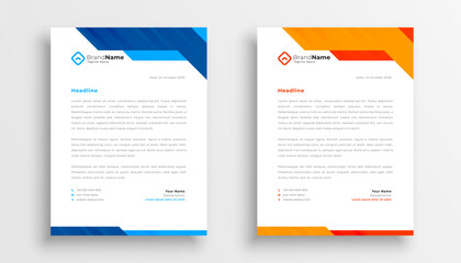 blue and orange color corporate letterhead template in set - obrazy, fototapety, plakaty