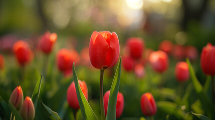 Fototapeta premium red tulips in spring