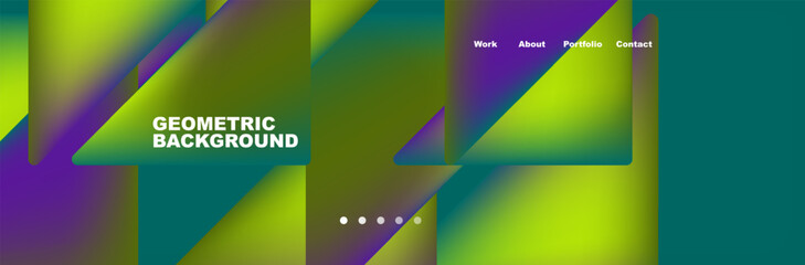 A vibrant geometric background featuring green and purple triangles on an electric blue backdrop. The bold colorfulness and symmetry of the pattern create an eyecatching display of art and graphics