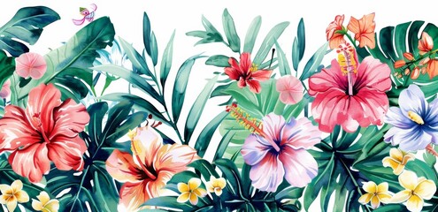 watercolor beautiful tropical flowers pattern