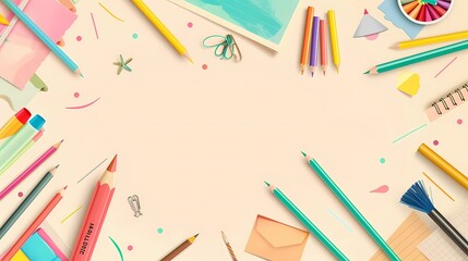 Top view of various school supplies on white background with copy space, Generative AI illustrations.