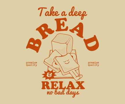 Funny cartoon character of bread. Can be used as Sticker, posters, prints. Retro cartoon style. Vector illustration