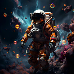 Astronaut in space. Mixed media