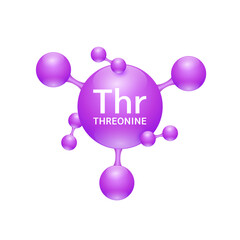 Threonine amino acid. Molecules that combine to form proteins nutrients necessary for health muscle. Biomolecules model 3D purple for ads dietary supplements. Medical scientific concepts. Vector.