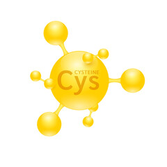 Cysteine amino acid. Molecules that combine to form proteins nutrients necessary for health muscle. Biomolecules model 3D yellow for ads dietary supplements. Medical scientific concepts. Vector.