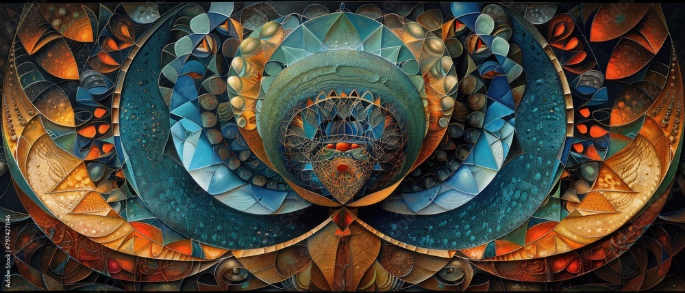Poster in the geometric wilderness, patterns intertwine, forming a tapestry of complexity that mesmerizes t