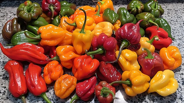 a pile of spicy pepers on a market