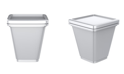 square plastic box container with cap packaging for cheese,sauce,snack isolated on white background. 3d illustration