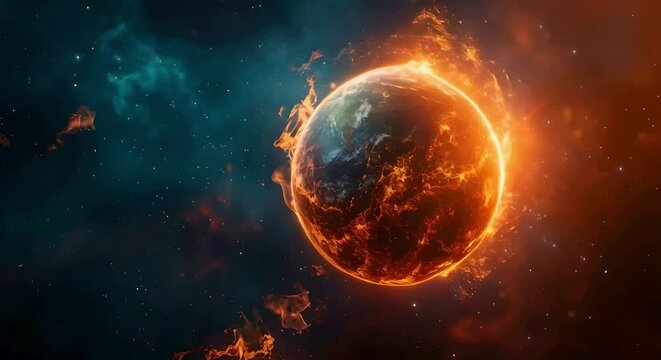 Planet earth with fire flame global warming issue concept