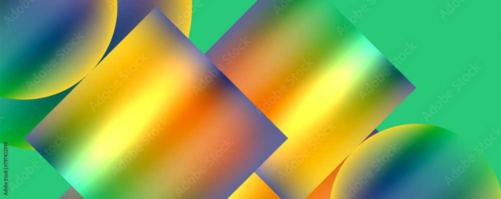 Aufkleber A vibrant green background adorned with a rainbow of colors in a mesmerizing pattern of triangles and rectangles. The hues range from electric blue to amber, creating a symphony of colorfulness