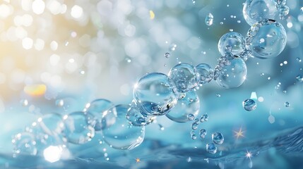 Captivating Cosmetic Essence Liquid Bubbles and Molecular Structures in Ethereal DNA Water Splash Background