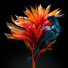 Obraz premium Colorful bird of paradise isolated on black background. 3d illustration
