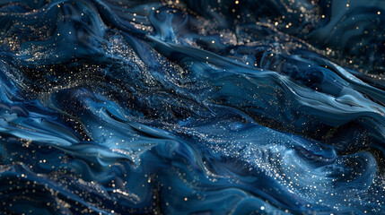 Dusky indigo marble ink drifting across a murky abstract landscape, twinkling with mysterious glitters.