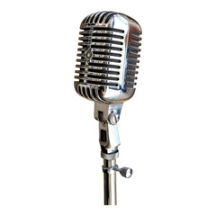 Classic metallic microphone isolated on transparent background