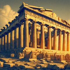 Sunset at the Parthenon Temple in Athens