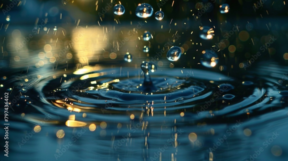 Aufkleber A close-up of raindrops falling into a puddle, creating ripples on the surface and capturing the beauty of nature's smallest moments.