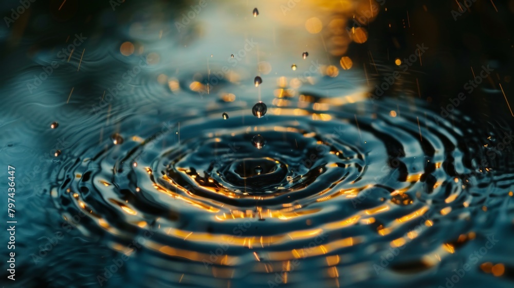 Aufkleber A close-up of raindrops falling into a puddle, creating ripples on the surface and capturing the beauty of nature's smallest moments.