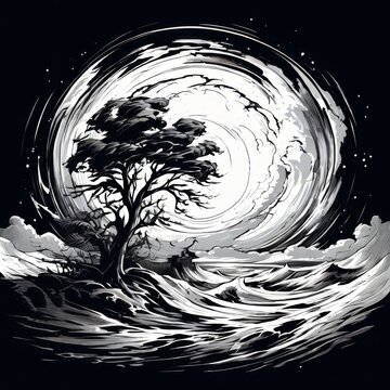 a Dramatic Tornado or typoon, t-shirt graphic