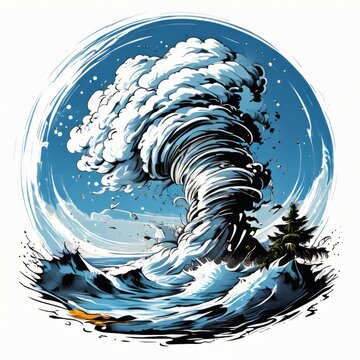 a Dramatic Tornado or typoon, t-shirt graphic