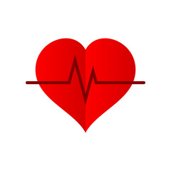 Red heart with wave pulse heartbeat medical icon flat vector design