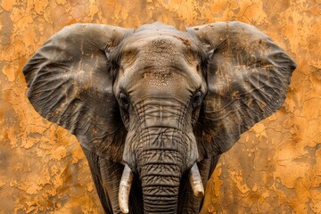 An elephant standing in front of a cracked wall.