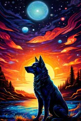 dog as part of the cosmos afterlife concept - obrazy, fototapety, plakaty