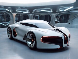 Concept of white eco electric vehicle ecology future car.