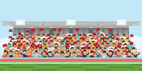 Crowd of fun people on the stadium.