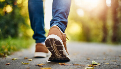 walking shoes in rearview, symbolizing journey, progress, determinatio