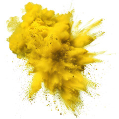 Abstract yellow paint splashes, blast on transparent png.	
