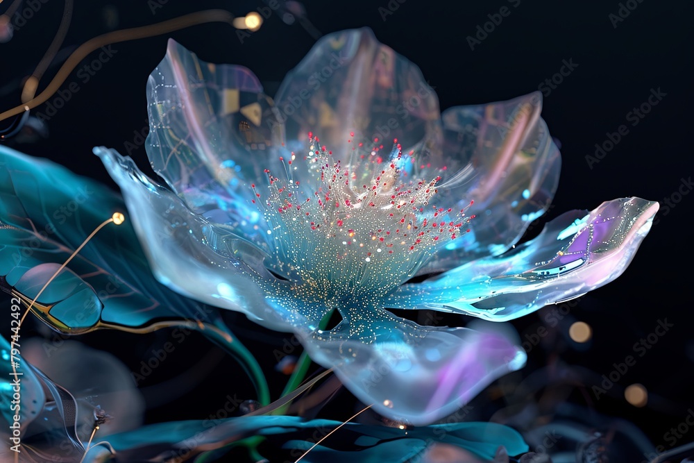 Aufkleber cyber data transfer: digital flora bloom - cybernetic data visualization