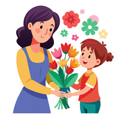 Mother's Day bouquet of flowers being presented to a loving mother, conveying gratitude and appreciation