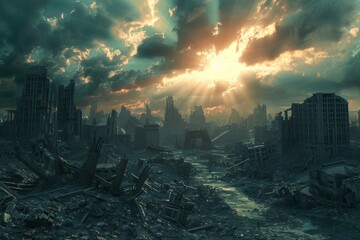 Sunrise Over A Ruined Cityscape