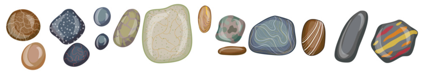 stone icons collection flat shiny colorful shapes vector illustration