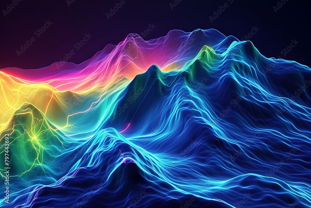 Poster digital aurora vectors: electric waves in 3d simulation