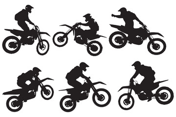 Obraz premium Motocross racing, motocross racer jumping on a motorcycle, isolated vector silhouette, front view. Ink drawing, freestyle motocross