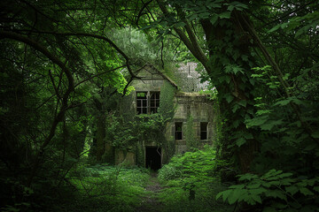 Thorpness Mill framed by a canopy of lush greenery, natural beauty.