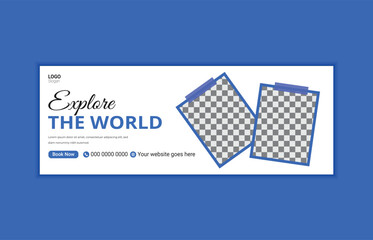 Travel vector facebook cover design template for ads tour social media cover with photo place holder, web banner, travel social media banner design.