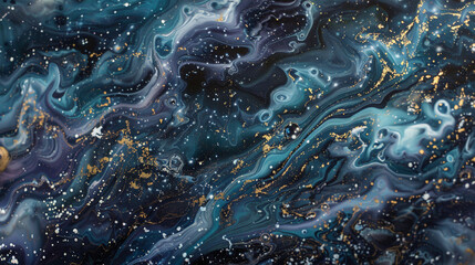 Cosmic whispers marble ink meandering through the universe, evoking the serene tranquility and cosmic mysteries of distant galaxies and nebulae.