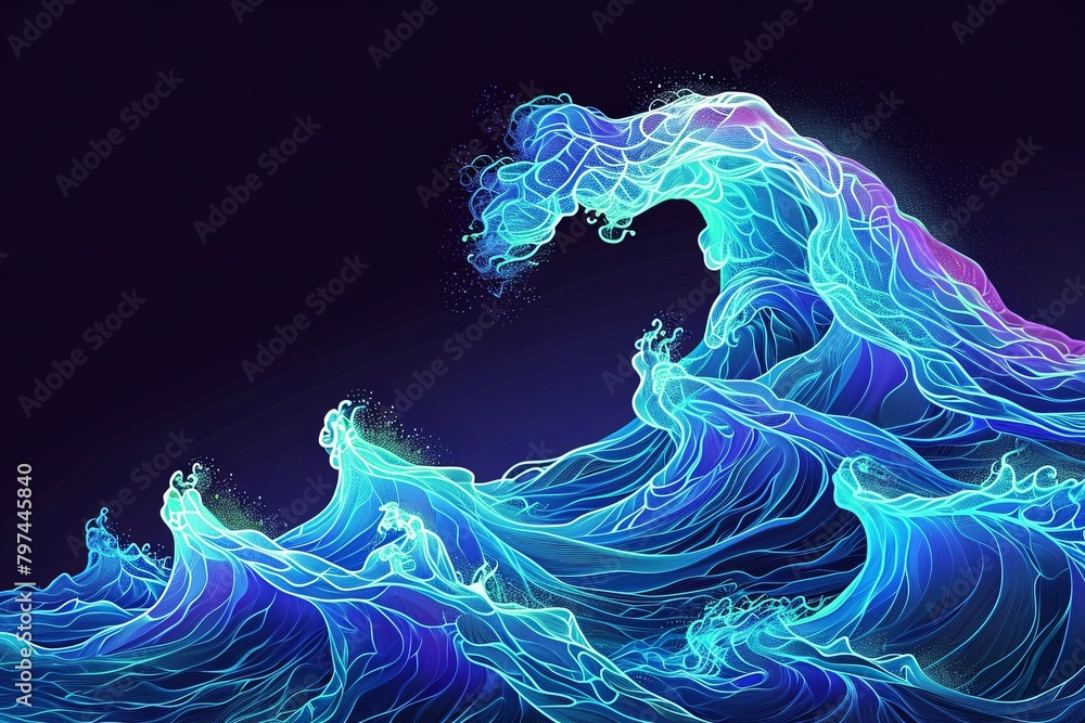 Poster fluorescent vector tides: luminous flow in vector format