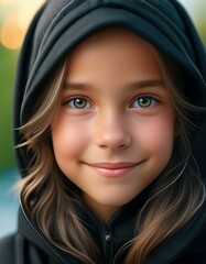 Genuine Expression: Hyper Detailed Portrait of Hooded Girl - obrazy, fototapety, plakaty
