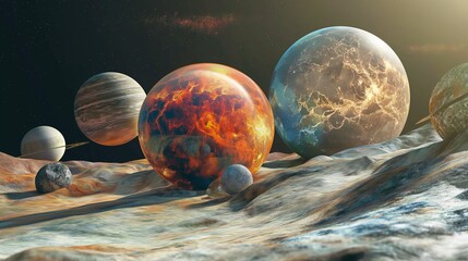Solar System Planets and Moons in Space
