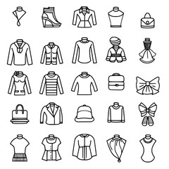 Fashion icon, clothing icon, dress icon, business icon, fashionable icon, accessory icon, icon, icons, set, vector, symbol, travel, sign, hotel, illustration, tourism, car, fashion, pictogram, silhoue