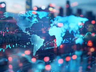 Glowing Global Financial Data Visualization on Abstract Light Blue Background