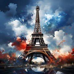 Eiffel Tower in Paris. France. Fire and smoke.