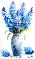Beautiful blue flowers on a white background. Watercolor illustration. - 797448810