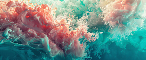 Coral pink and seafoam green collide, illuminating the expanse with a radiant explosion of liquid color captured in mesmerizing HD detail.